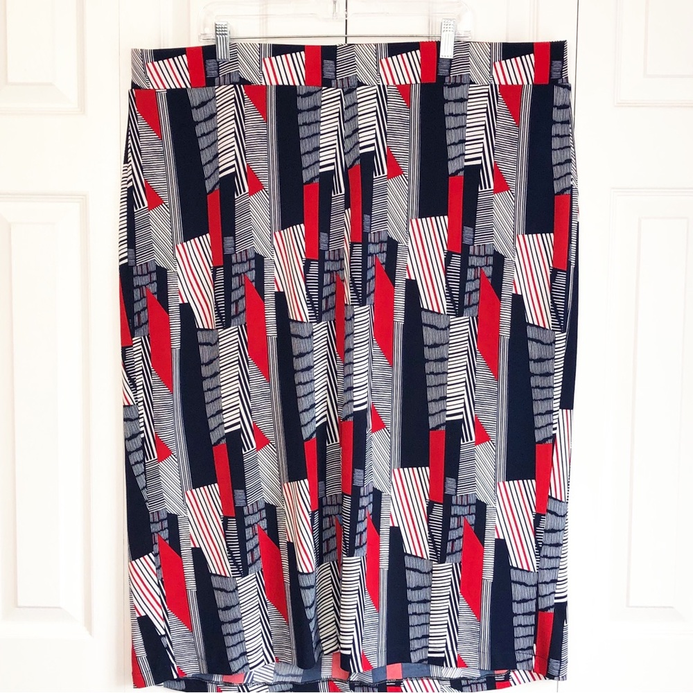 Roz & Ali Red White Blue Stripe Print Stretch Pull-On Knit Skirt 3X